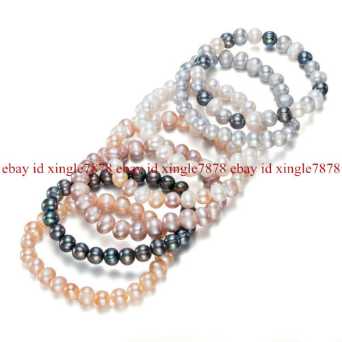 Wholesale 7-8/8-9/9-10mm Multicolor Real Freshwater Pearl Elastic Bracelet 7.5" - Picture 1 of 19