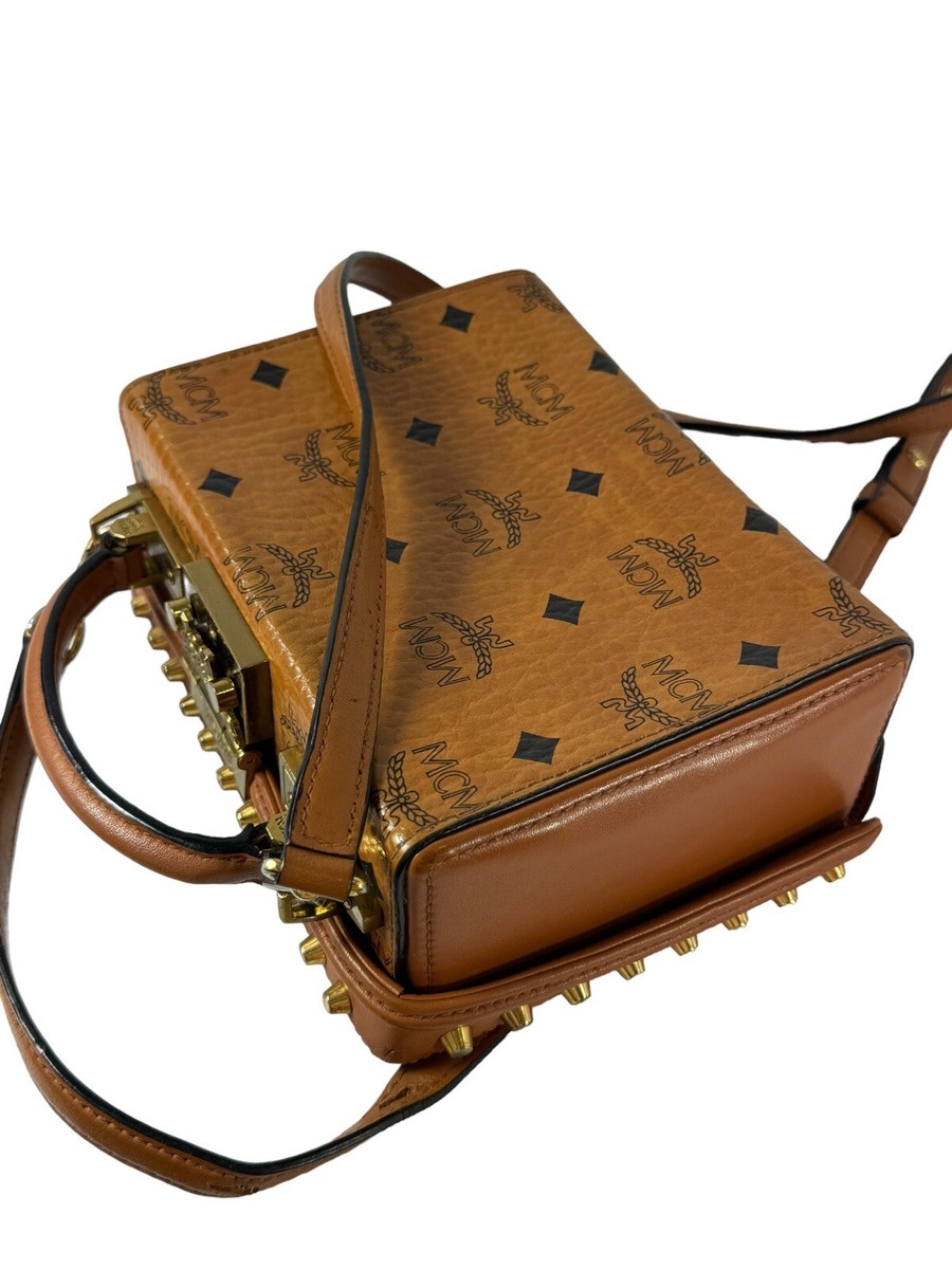 MCM Berlin Cognac Coated Visetos Studded Box Shoulder