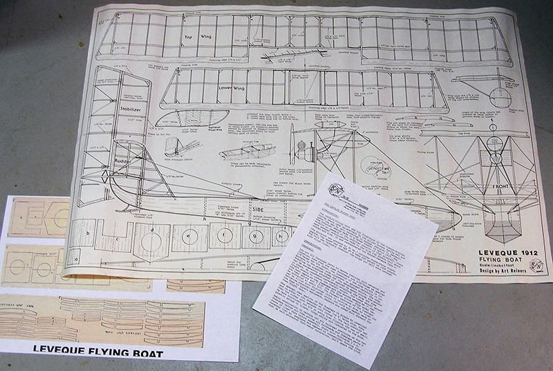 R&N Model Airplane Plans (FF-RC): 1912 Leveque Flying Boat Scale 33" Wingspan - Image 2 of 3