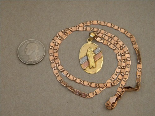 Oval Rhodium Rose Yellow Gold Plated St Jude Charm & 24in Valentino Chain Set - Picture 4 of 4
