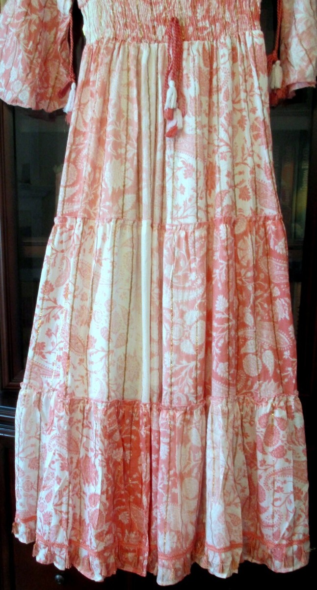 NWT ME 2 MAGIC Sequin Tassels Gold Stripe Bohemian Maxi Tiered