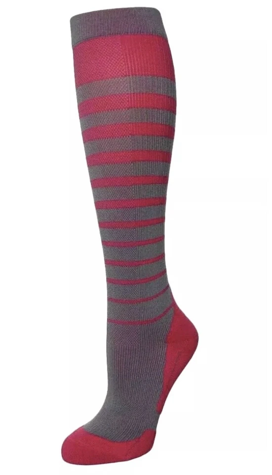 Calcetines de compresión a rayas CrossFit Run Lift 2XU gris rosa para mujer grandes NUEVO Foto 4 de 4
