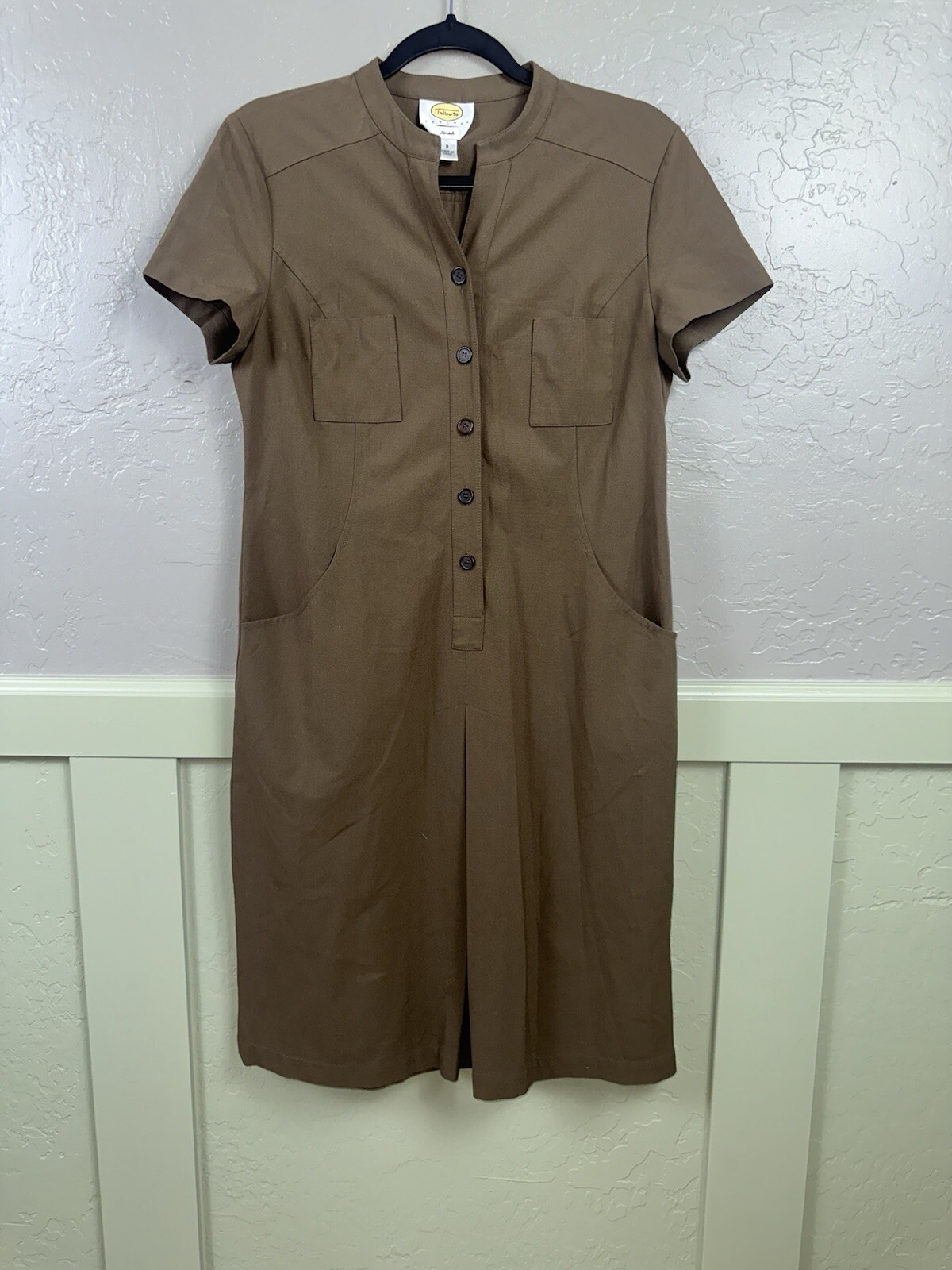 Vtg Talbots Shirt Dress Size 8 Button Front Stretch 4 Pockets Pleated Back