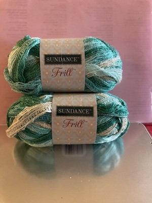 2 skeins SUNDANCE Frill Yarn ruffle mesh net 100g 25yd Shades of Green & Cream