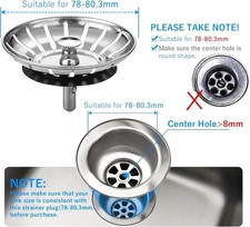 Kitchen Sink Drain Plug Strainer 78mm - Food Waste Plug Stainless Steel Drainer