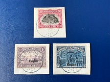 EUPEN &bdquo;Belgien mit Aufdtuck&ldquo; 50 c , 1 + 5 Fr.  MiNr. 10 , 11 + 13 gestempelt