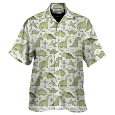 Dinosaur Hawaiian Shirt Red Aloha Summer Beach Button Down