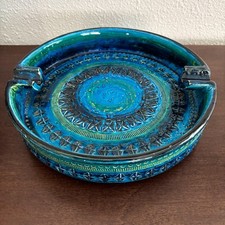 Bitossi Aldo Londi Ashtray Rimini Blue Green 9.5  Bowl Tray Round Large Italy