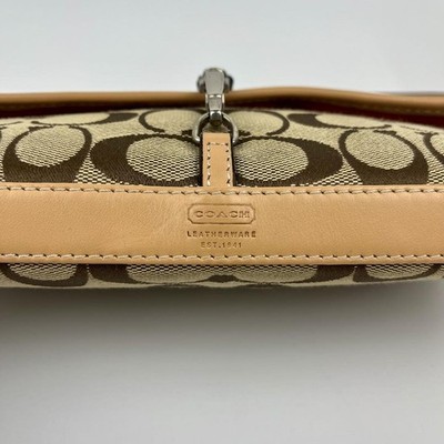 COACH 6348 Signature Clip Shoulder Bag Beige Orange Leather