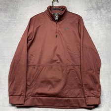 Nike Dri Fit Sweatshirt Mens Large Brown Swoosh Logo Fleece Lined Quarter Zip