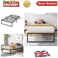 Durable Alloy Steel Bed Frame - Black Platform Bed with Underbed Space 90x190 cm