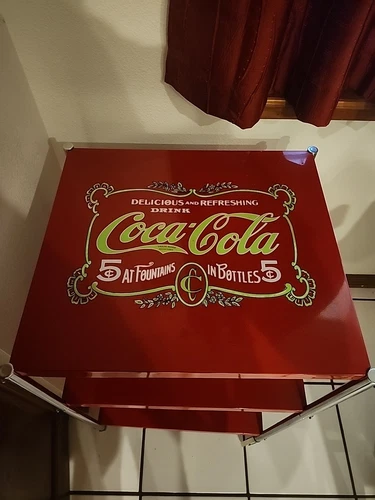 Vintage Metal Display Coca Cola  Retro  Kitchen Rolling Cart Collectible