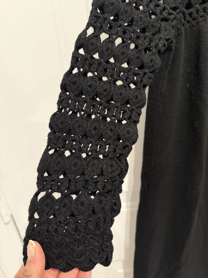 Lilly Pulitzer Kariana Crochet Soft Merino Wool Knit Black Dress Size M 3/4 Slve - Image 3 of 4