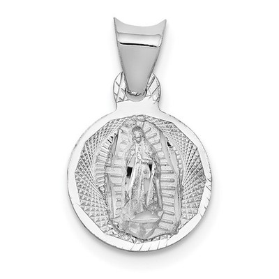 14k Weißgold Unsere Liebe Frau von Guadalupe halbmassiver runder Anhänger 0,8gm L-0,42 Zoll