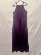 Loft Women's Sz L Petite Purple/black Floral Knit Midi Halter Sleeveless