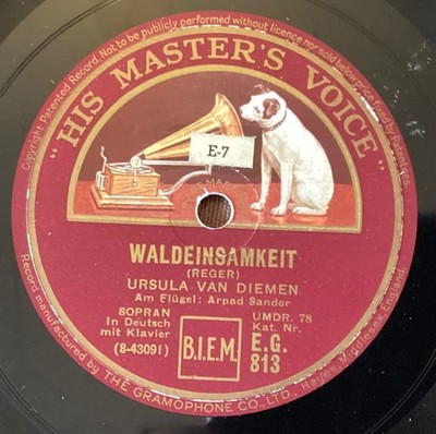 Ursula van Diemen   78 rpm HMV EG813: REGER Waldeinsamkeit/LISZT Es muss ein