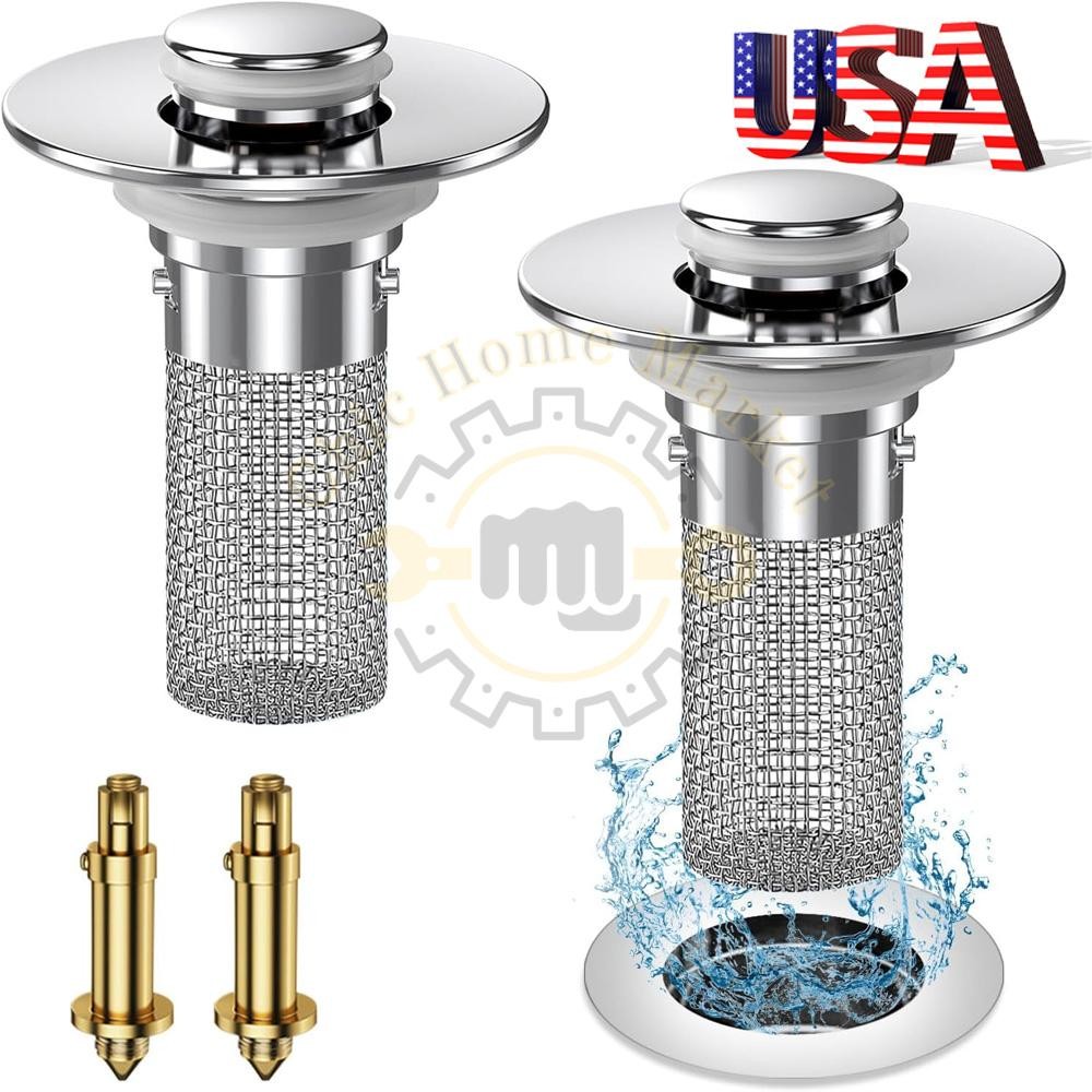 2-Pack Sink Stopper Hair Catcher Bathroom Pop Up Sink Drain Strainer Filter Plug