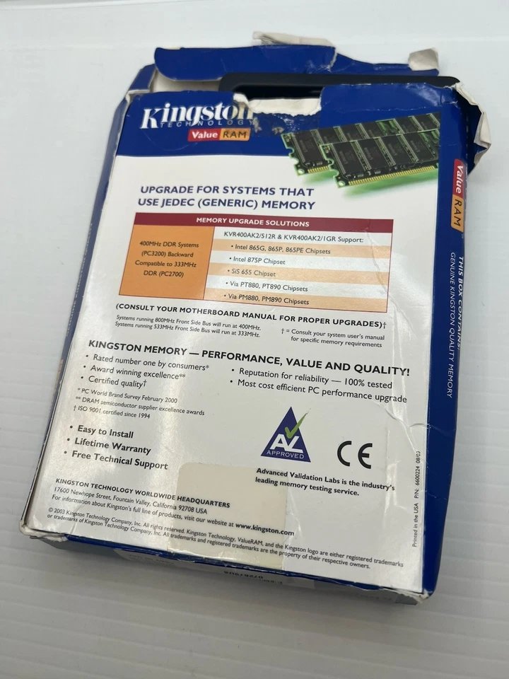 Kingston 512MB 400 Dual Channel DDR Kit NEW/SEALED w/ Damaged Box KVR400AK2/512R - Image 4 of 4