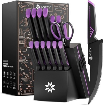 Knife Set, 15-Piece Kitchen Knife Set with Block Wooden German Stainless Steel