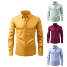 Mens Dress Shirts Formal Business Long Sleeves Non Iron Elastic Casual Shirts