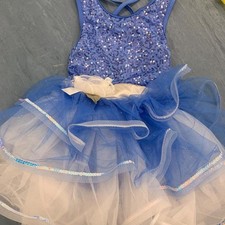 Weissman Blue Sequin Dance Dress With White Bow Size Small Child
