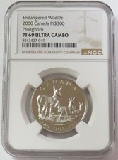 2000 PLATINUM CANADA $300 PRONGHORN 1oz COIN NGC PF 69 ULTRA CAMEO 3050.00 per troy oz