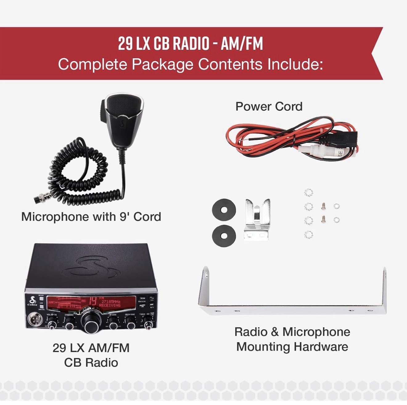 Cobra 29 LX AM/FM Mobile CB Radio 40 Channels 4-Color LCD NOAA Emergency