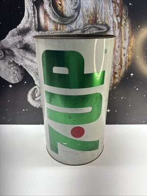 VTG 1970s 7UP Wet & Wild Uncola Trash Waste Can White & Green - Made in USA!