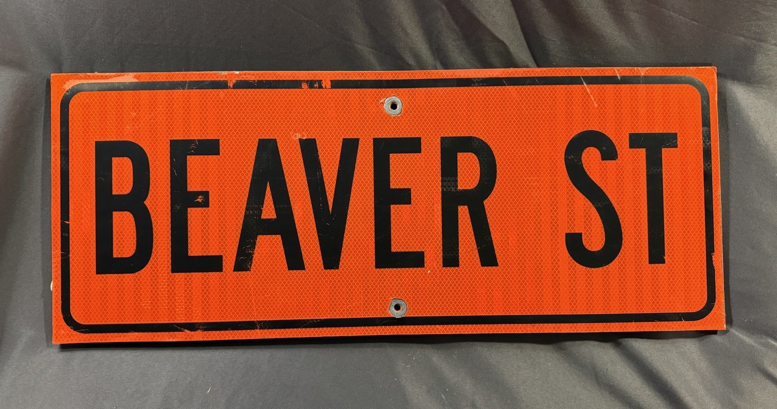 Fun Vintage BEAVER ST Orange Reflective Municipal Construction Street Sign 