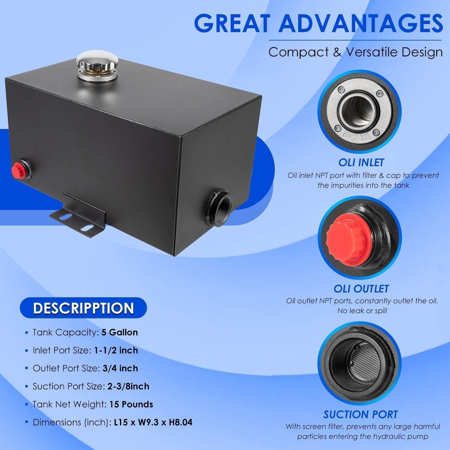 5 Gallon 14 Gauge Steel Hydraulic Fluid Reservoir Tank with Breather Cap