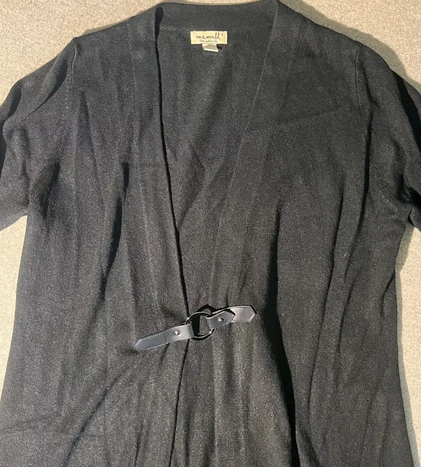 Cárdigan Suéter One World Para Mujer Talla Grande Negro Largo Informal Boho Acogedor Foto 3 de 4