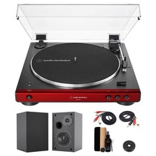 Audio-Technica AT-LP60XBT Turntable Red Bookshelf Speakers More Bundle
