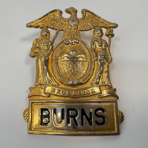Vintage Obsolete Burns Security Badge Excelsior - Gold Tone