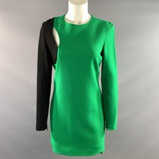 VERSACE FW2015 Size 6 Green Black Viscose Blend Color Block Long Sleeve Dress