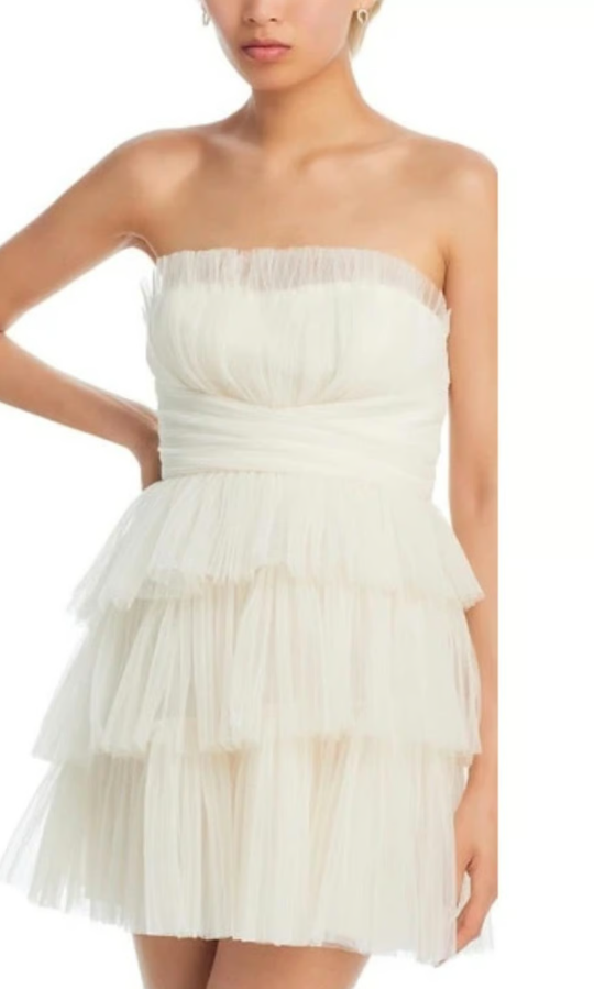 BCBGMAXAZRIA Strapless Tiered Tulle Ivory Mini Dress - size 12 - retail $398