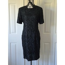 Stenay Black Beaded Sequin Short Sleeve Sheath Cocktail Dress Women Size 12