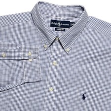 VTG Polo Ralph Lauren Mens Button Down Shirt 18 2XL Blue White Check Classic Fit