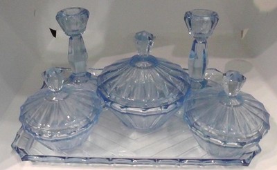Schminktisch-Set aus blauem Glas 6-teilig