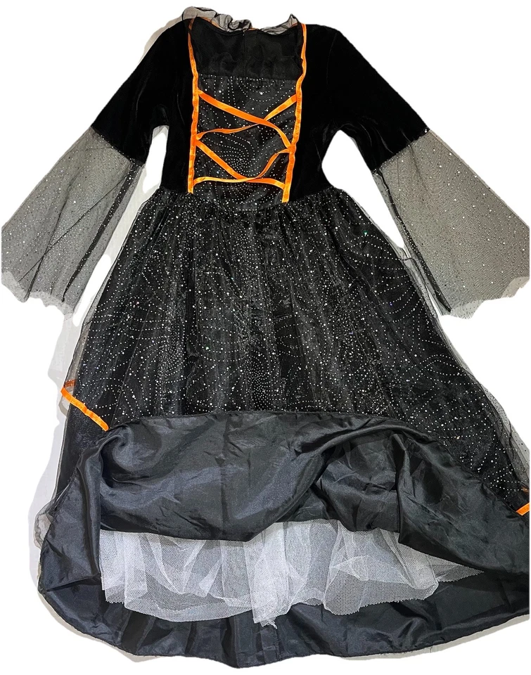 Witch Halloween Costume Girl sz M 8-10 Black & Orange Sequins Dress Up America - Image 4 of 4