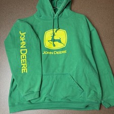 John Deere Men's Pullover Hoodie XL Green with Large Logo On Front Long Sleeve