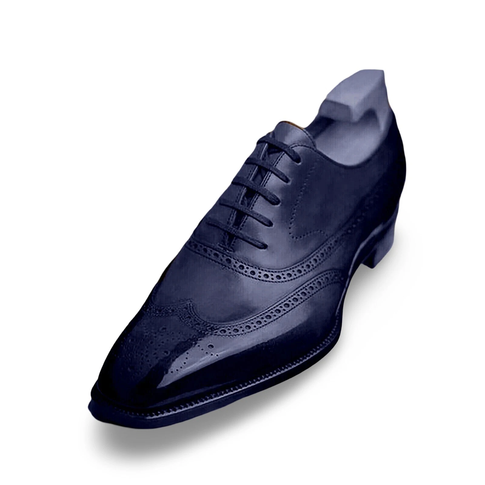 Handmade Navy Blue Oxford Lace Up Genuine Leather Wingtip Dress Shoes For Men