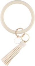Large Keychain Bracelet with Tassel, Circle Leather Wristlet Key Ring for Women,