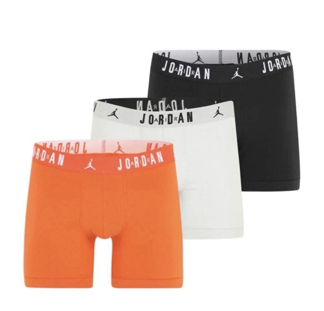 Jordan Mens Large Flight Cotton Stretch Boxer Briefs 3 Pack Orange