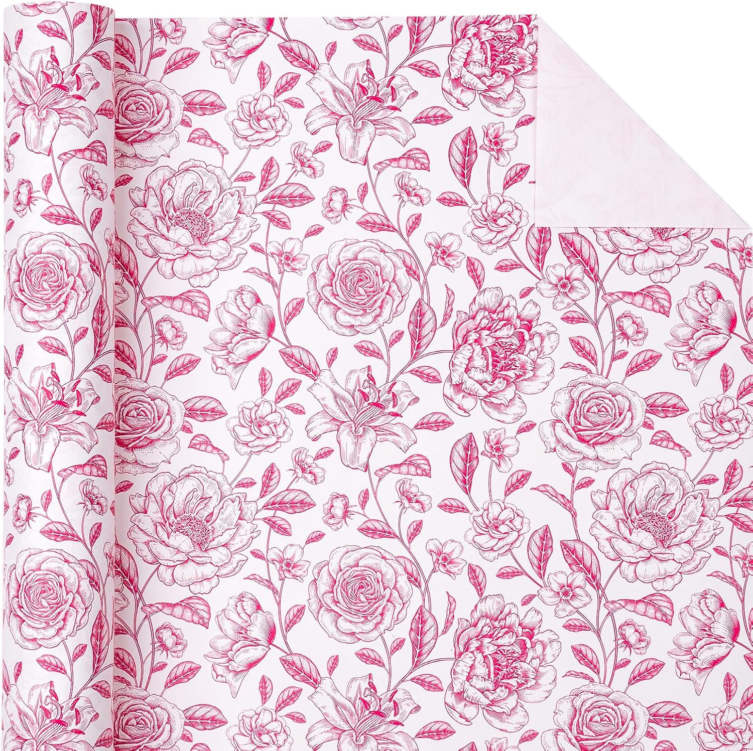 Kraft Floral Wrapping Paper Roll - Mini Roll - 17 Inch x 33 Feet - Vintage Toile