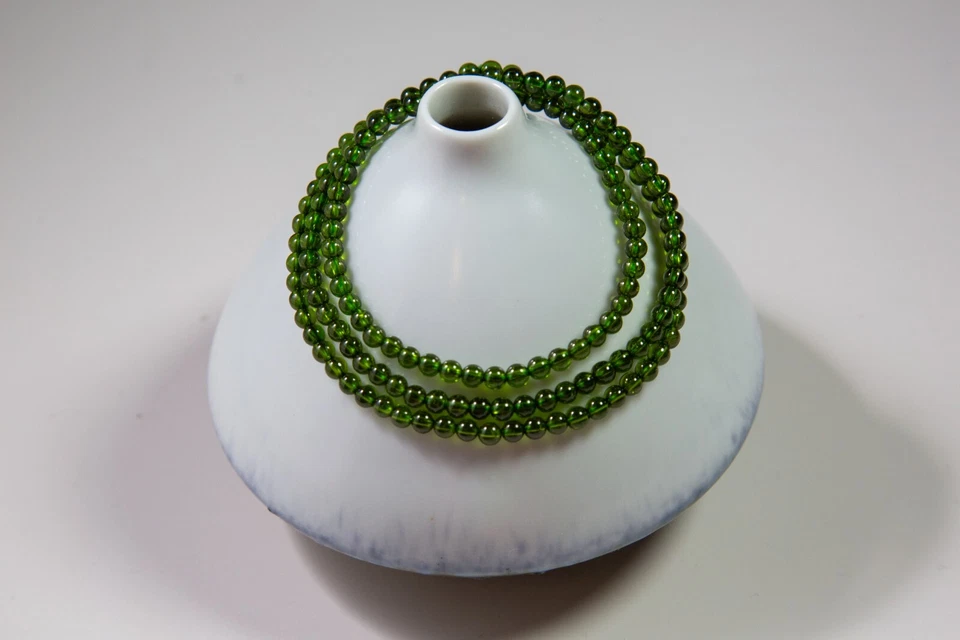 Collar de cuentas de diopsido de cromo verde de alta calidad de 3,8 mm / Pulsera de 3 envolturas | 透辉石项链 Foto 4 de 4