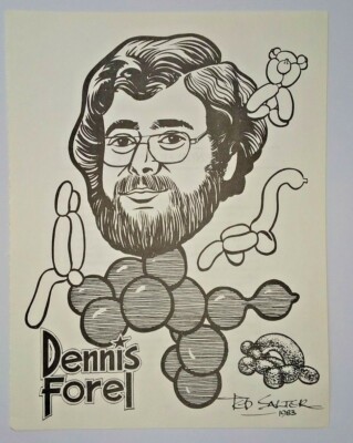 Dennis Forel caricature 1988 The Magic Castle Walls of Fame book by Ted Salter