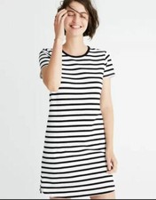 Madewell Striped Ringer Tee Dress Size Small Black Ivory Cotton