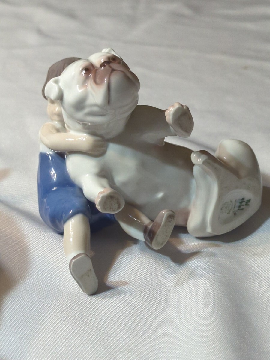 BING & GRONDAHL Porcelain Figurine TWO FRIENDS Boy BULLDOG Denmark
