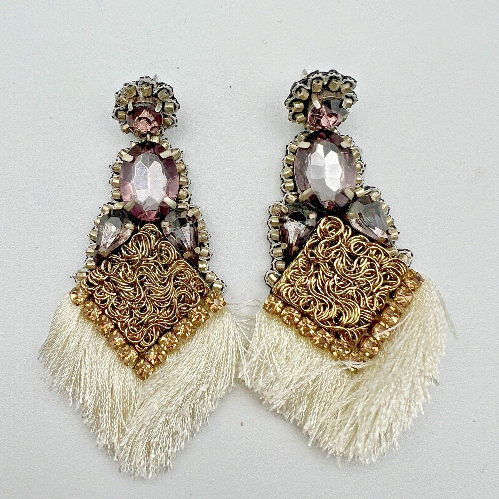 Dangle + Drop Earrings Rhinestone Fabric Fringe F… - image 2