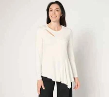 #408 Peace Love World Asymmetrical Slash Detail Crew-Neck Top Size XL